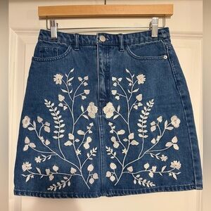 Divided H&M Blue and White Embellished A-Line Mini Skirt
